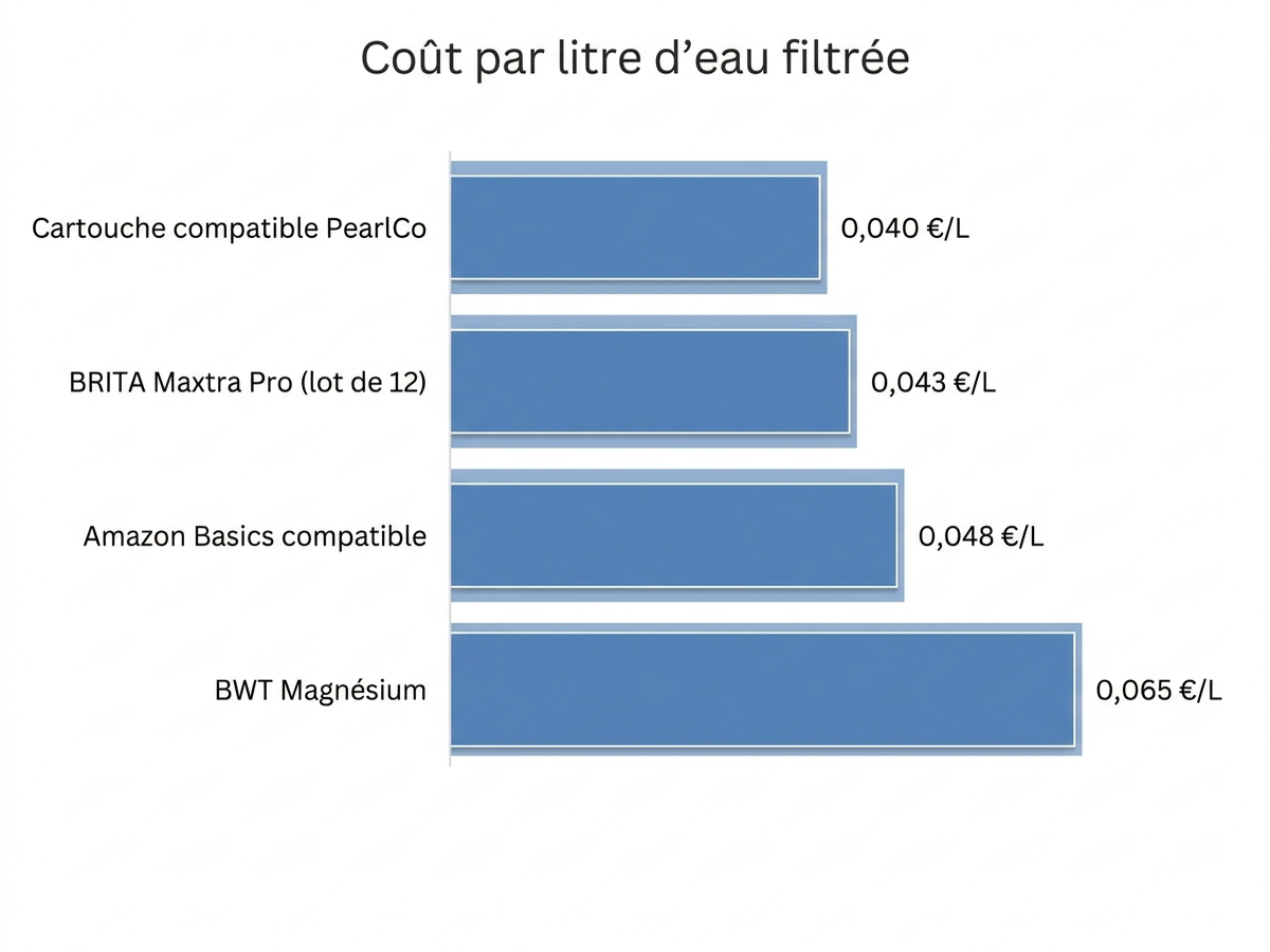 Coût par litre d'eau filtrée selon la marque de cartouche