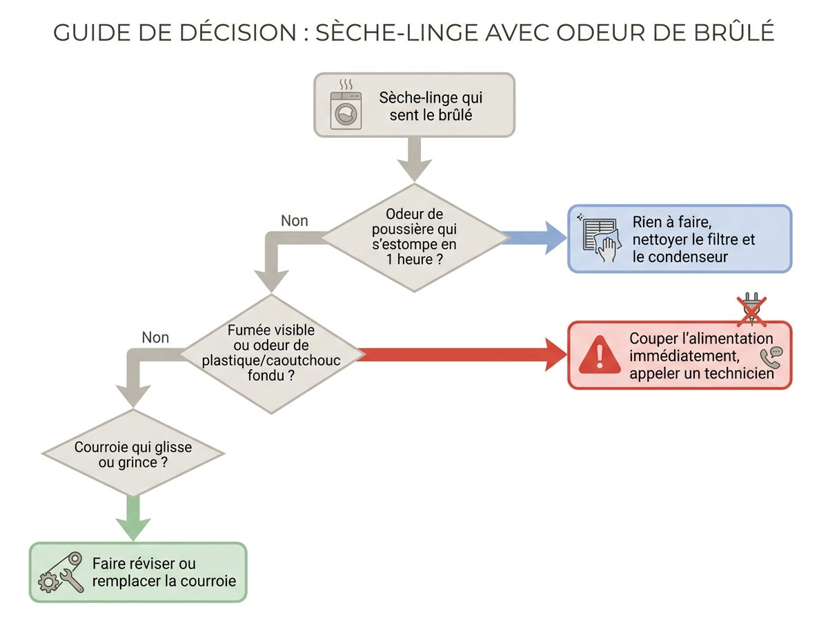 Guide de décision pour un sèche-linge qui sent le brûlé : nettoyage, panne ou remplacement