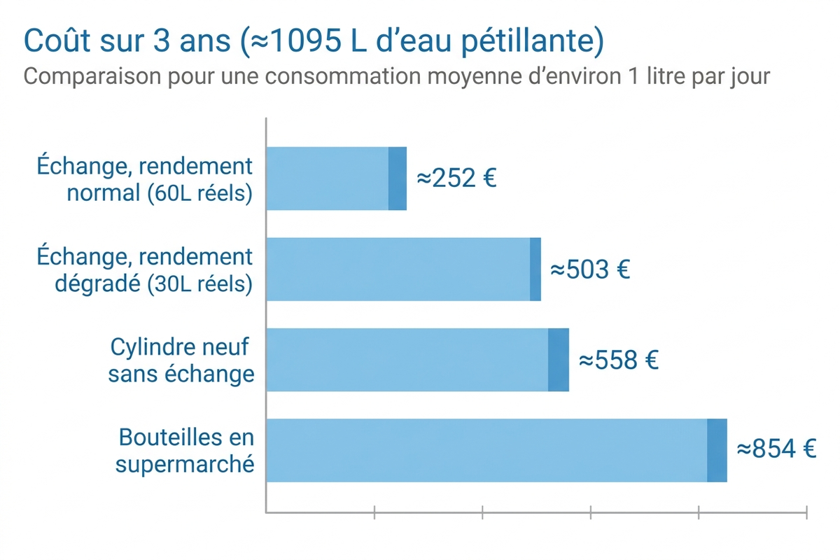 Infographie : coût total sur 3 ans selon le scénario d'achat