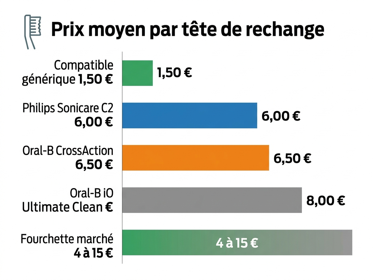 Infographie : prix moyen par tête de rechange selon la marque