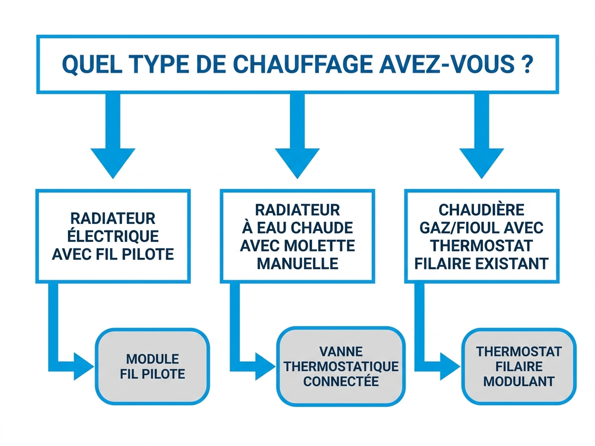 Arbre de décision pour choisir son thermostat connecté selon le type de chauffage du logement