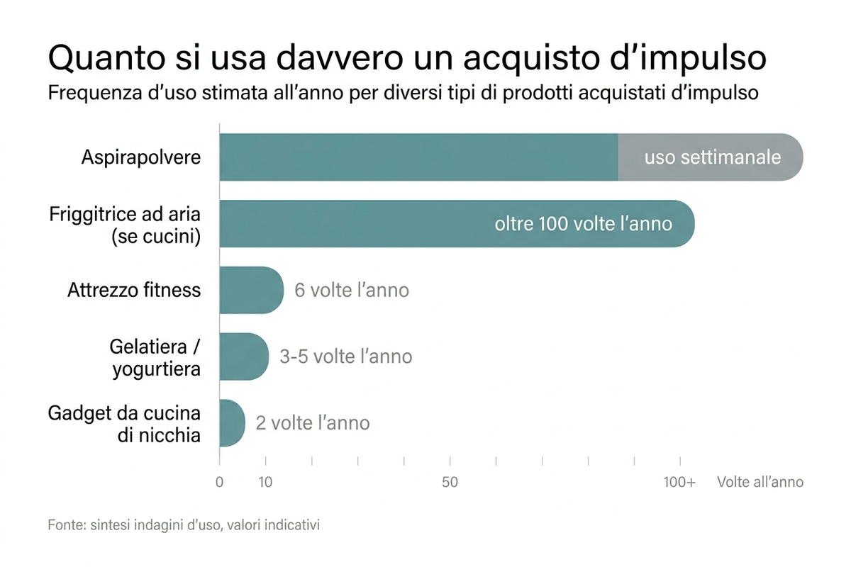 Grafico a barre sulla frequenza d'uso annua di diversi tipi di acquisto
