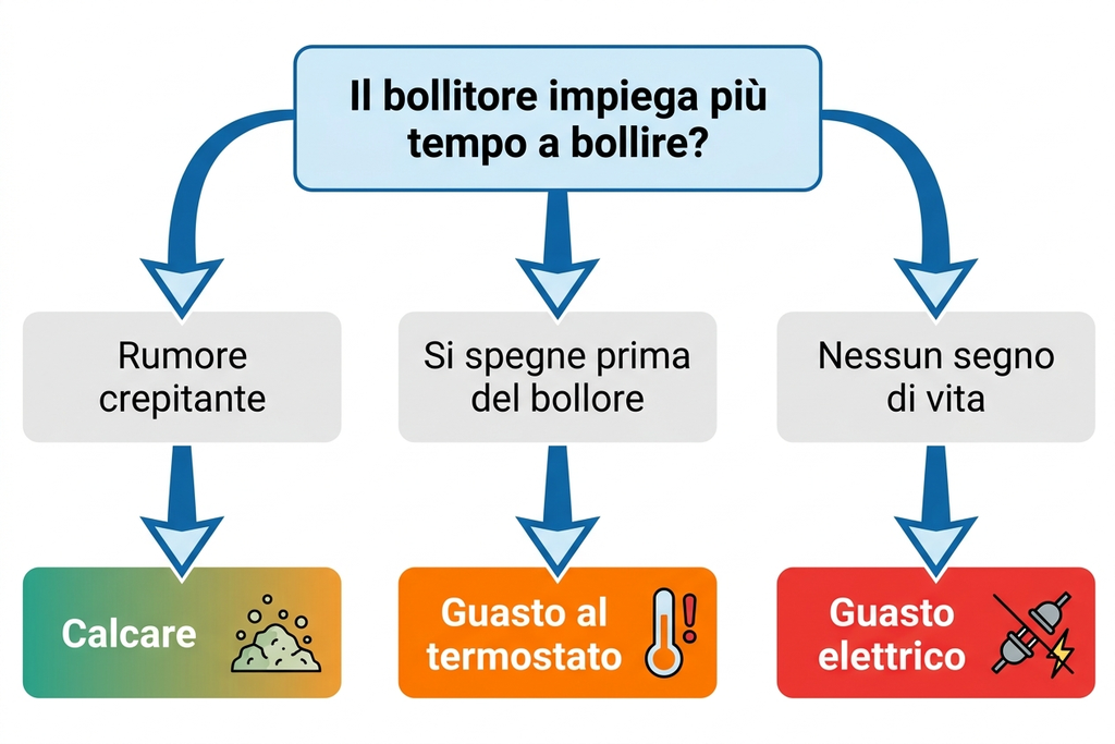 Albero decisionale per capire se il bollitore ha un problema di calcare o un guasto reale