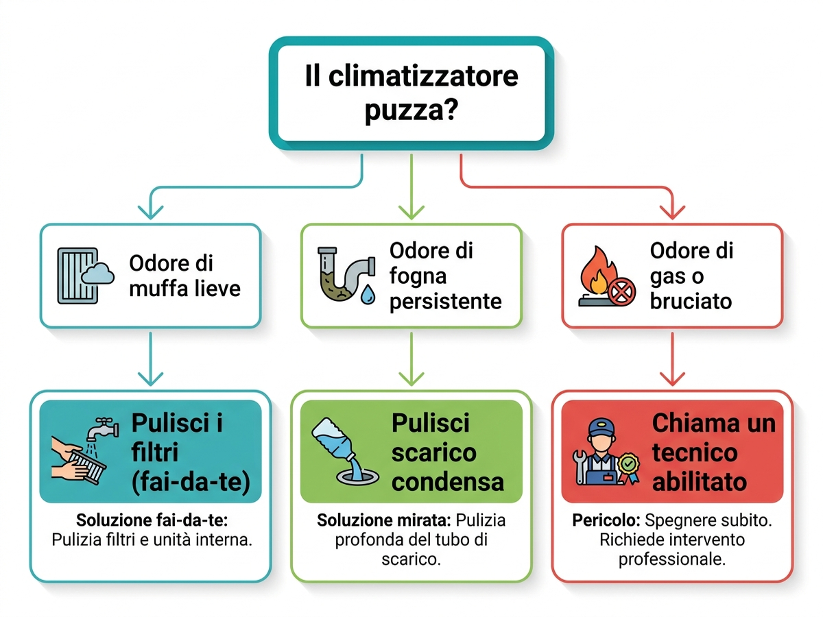 Albero decisionale: pulizia fai-da-te o intervento di un tecnico per il climatizzatore che puzza