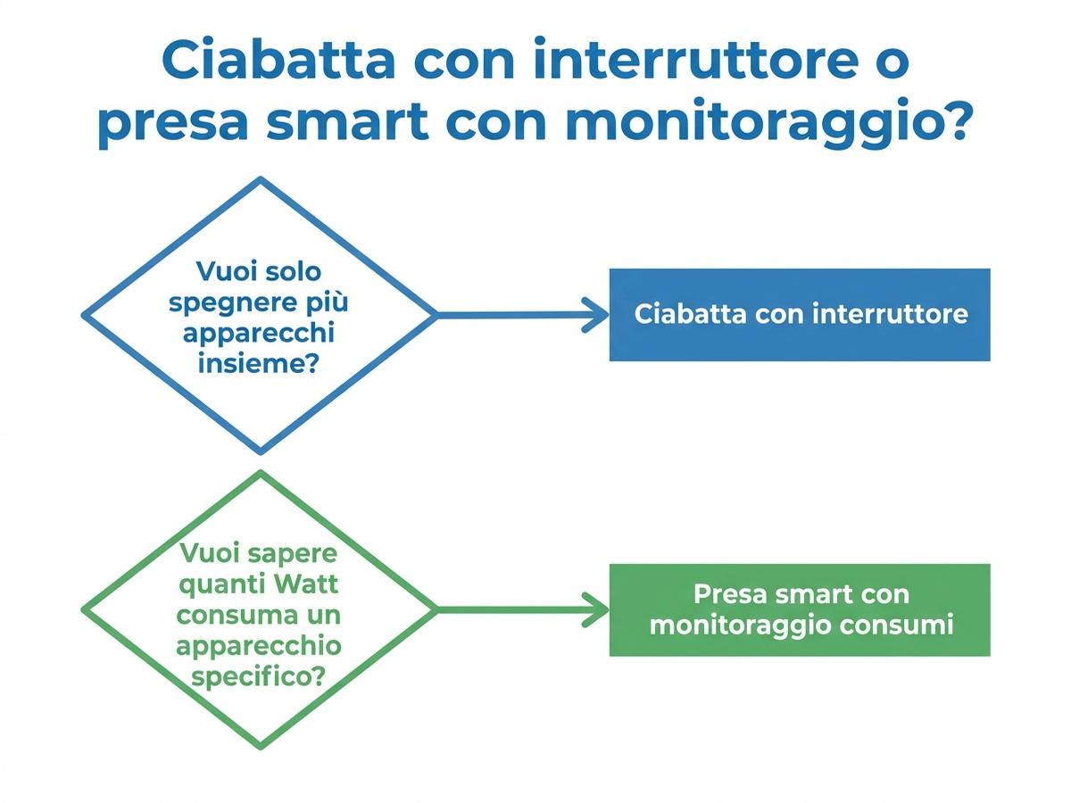 Albero decisionale: quando usare una ciabatta con interruttore e quando una presa smart con monitoraggio consumi