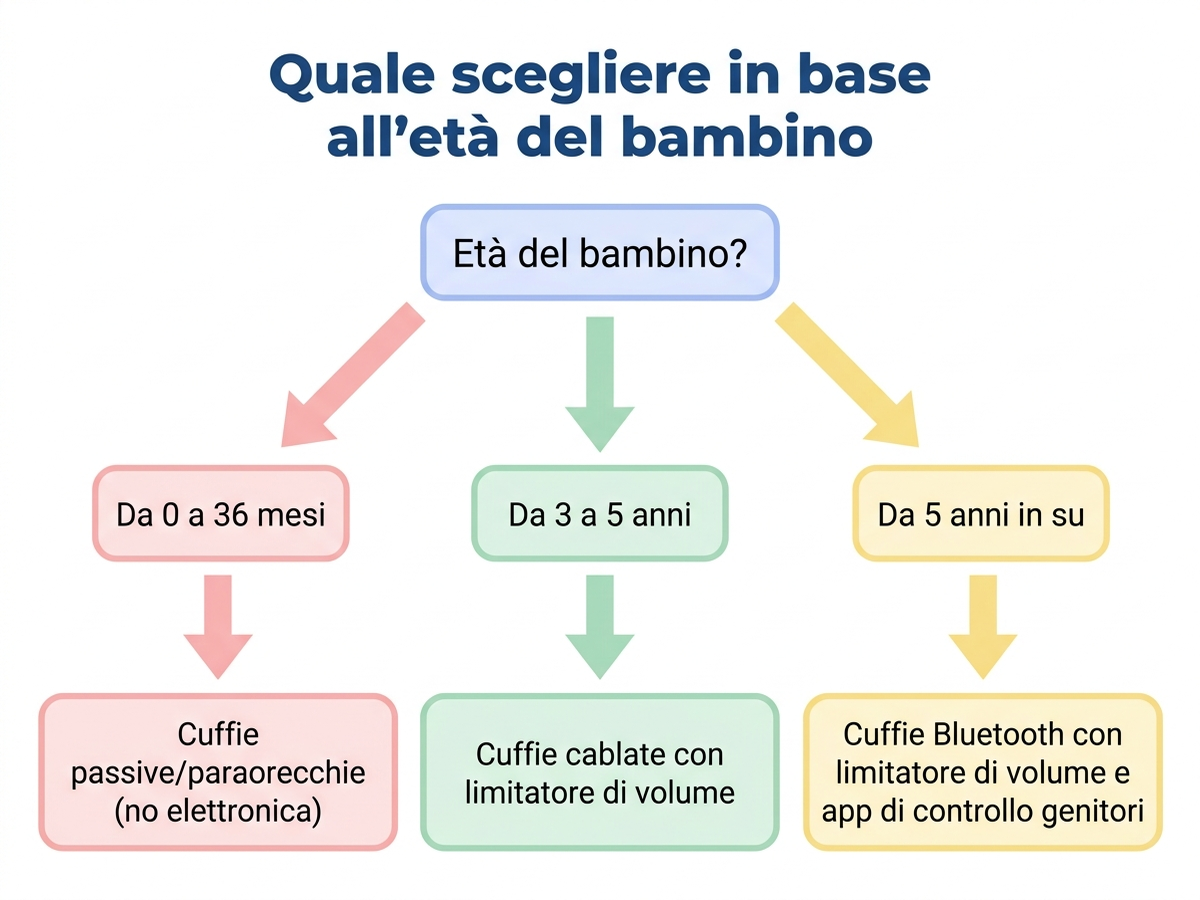 Albero decisionale per scegliere la protezione uditiva più adatta in base all'età del bambino