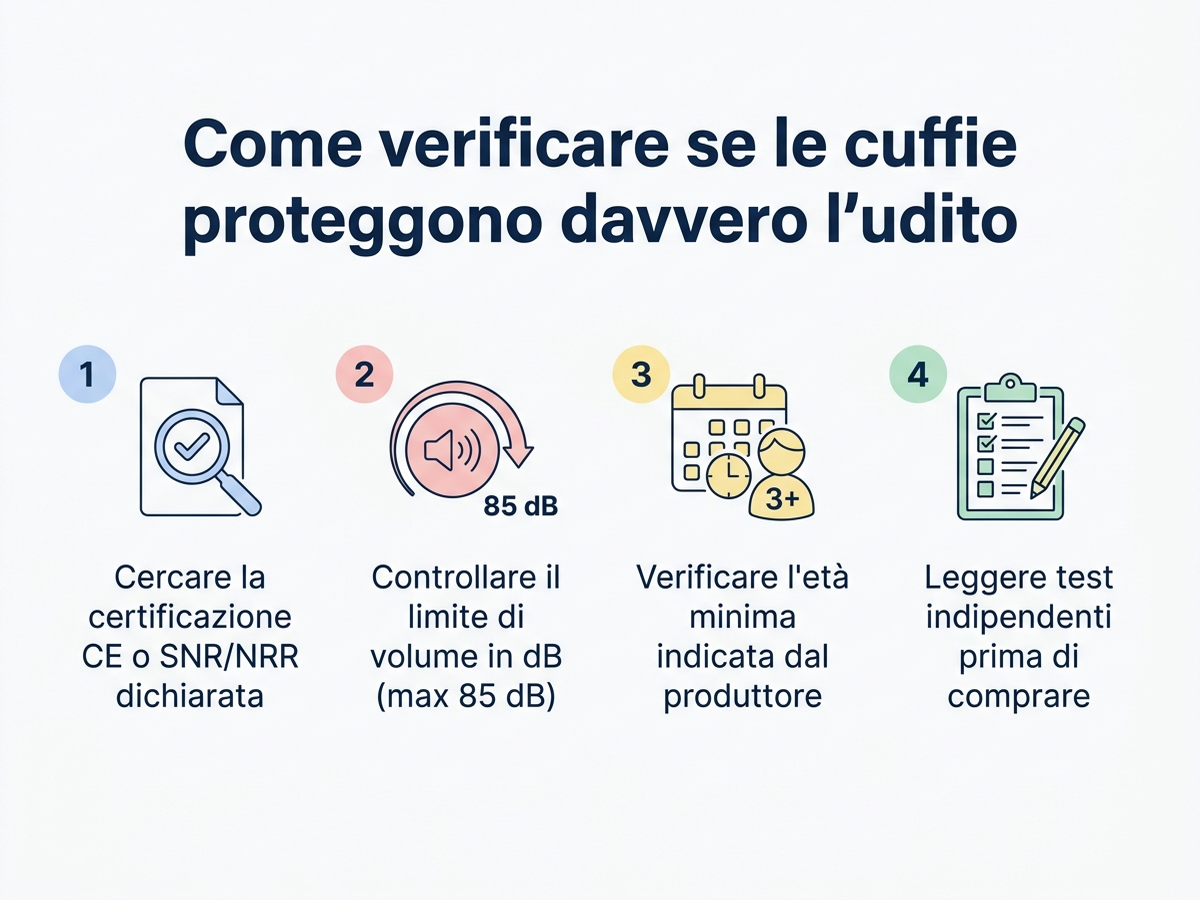 Guida in quattro passi per verificare se le cuffie proteggono davvero l'udito del bambino