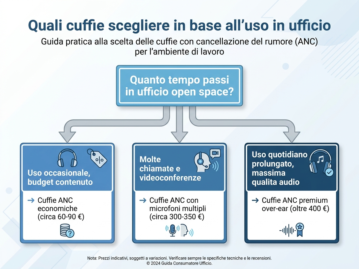 Albero decisionale per scegliere le cuffie con cancellazione del rumore in base all'uso in ufficio