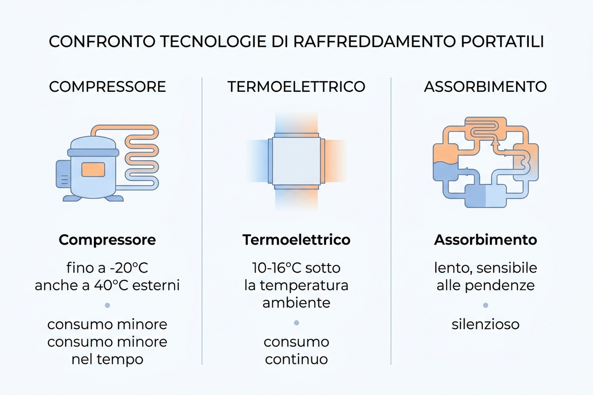 Confronto tecnologie di raffreddamento: compressore, termoelettrico, assorbimento