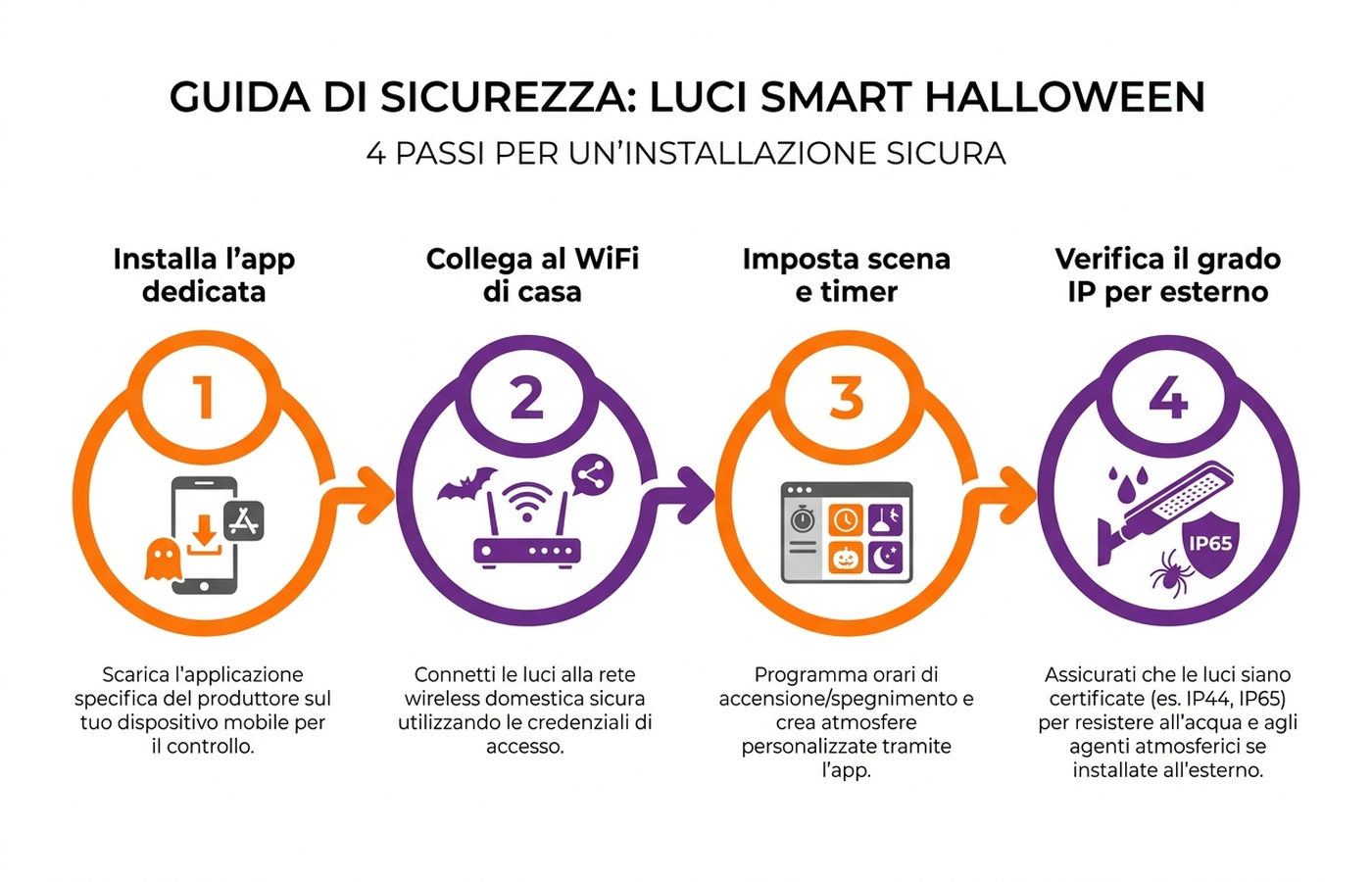 Diagramma dei passaggi per configurare in sicurezza una stringa luminosa smart per Halloween