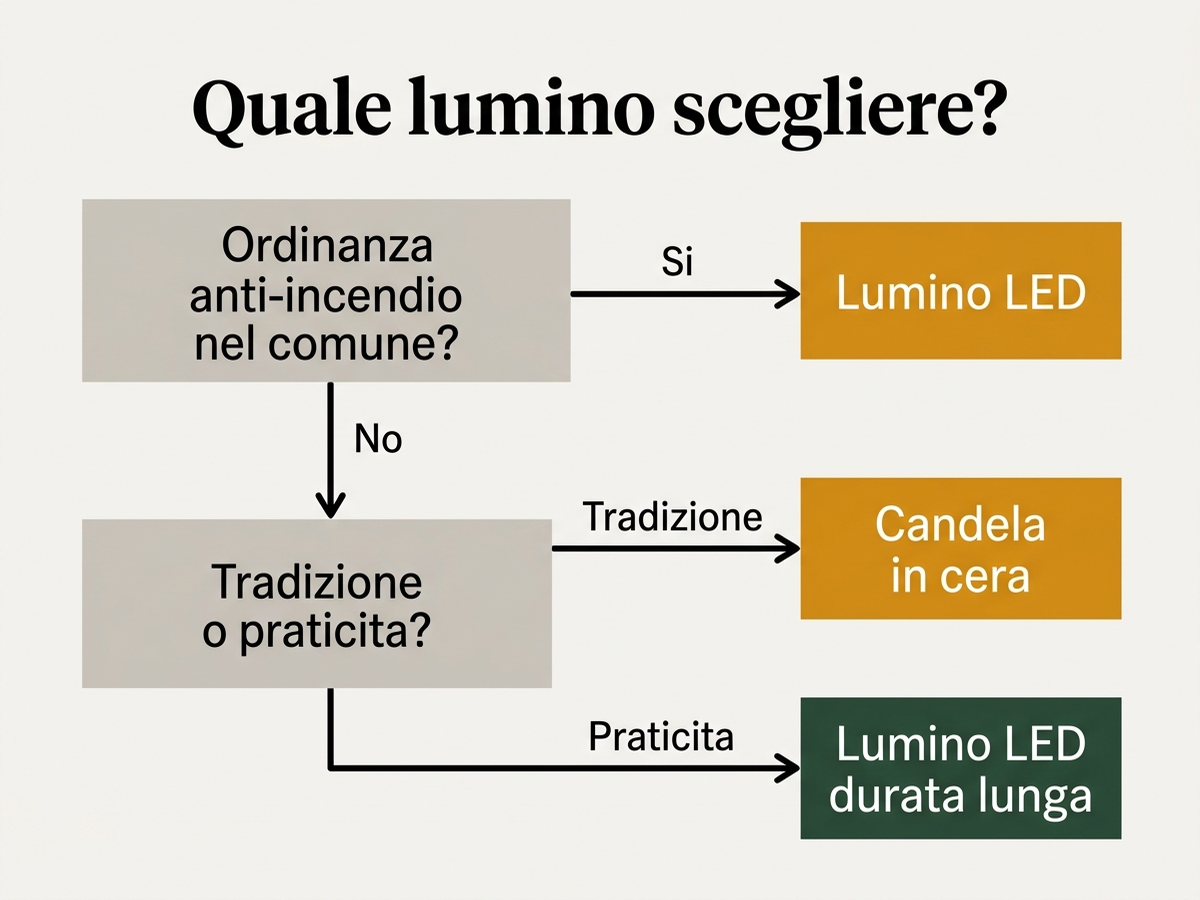 Albero decisionale: quale lumino scegliere in base a ordinanze comunali, tradizione e praticità