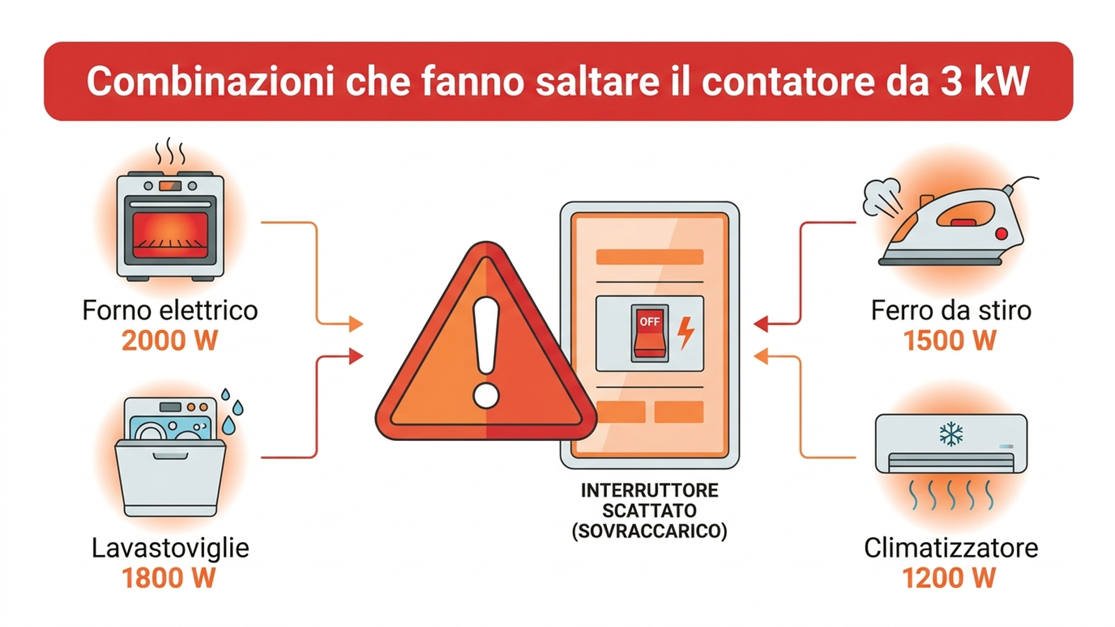 Infografica: quali elettrodomestici insieme fanno superare i 3 kW e scattare il contatore