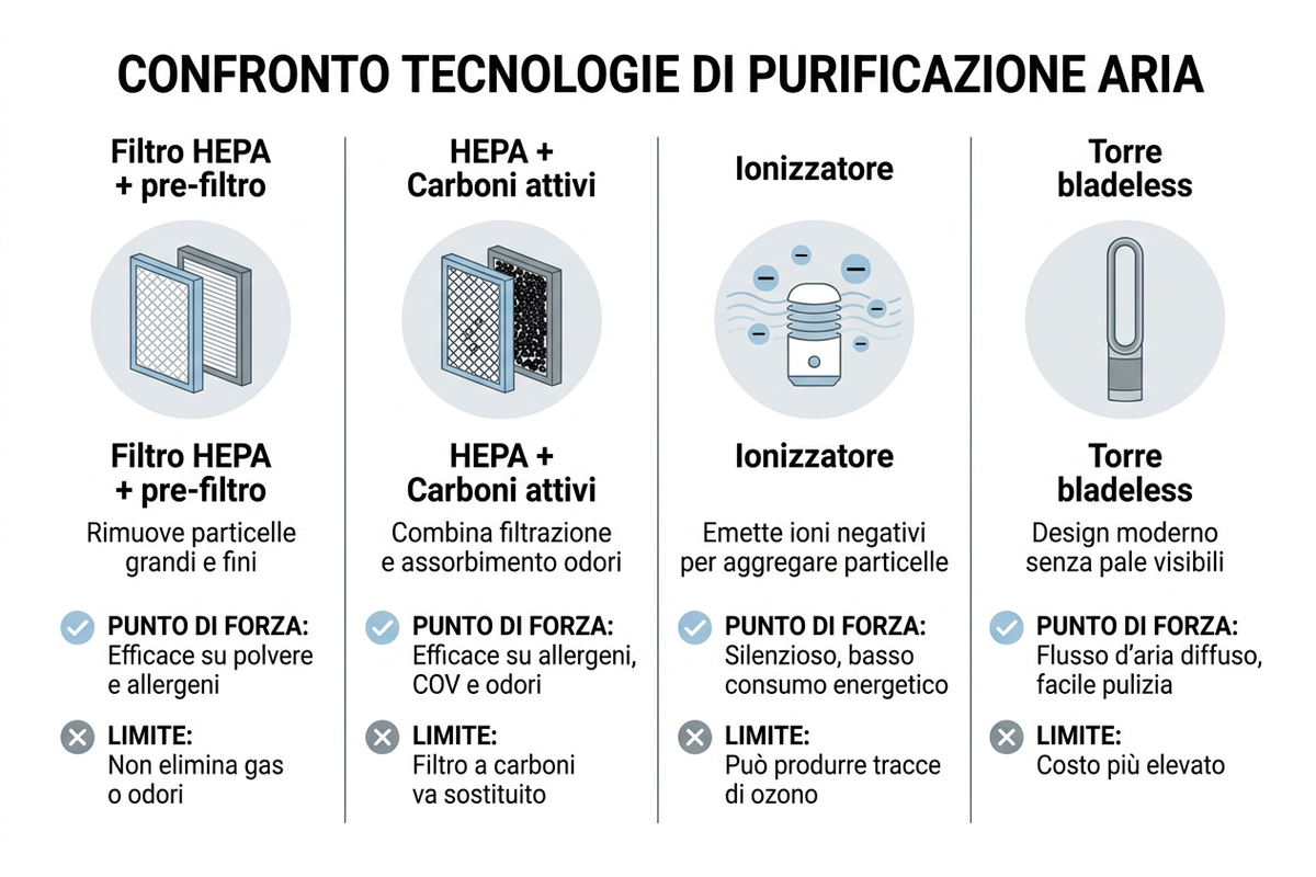 Confronto tra quattro tecnologie di purificazione dell'aria