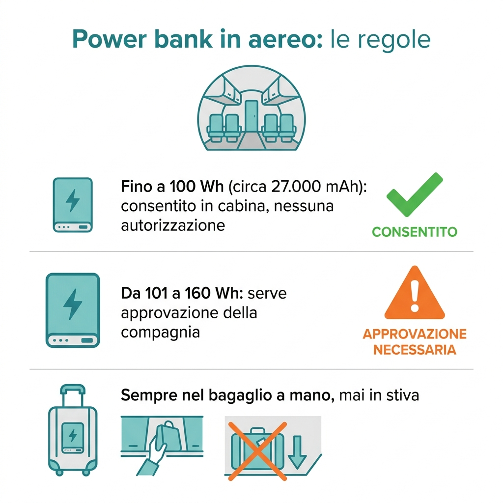 Power bank in aereo: le regole di capacità e trasporto