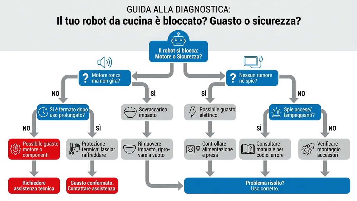 Albero decisionale per capire se il robot da cucina ha un guasto reale al motore o un blocco recuperabile