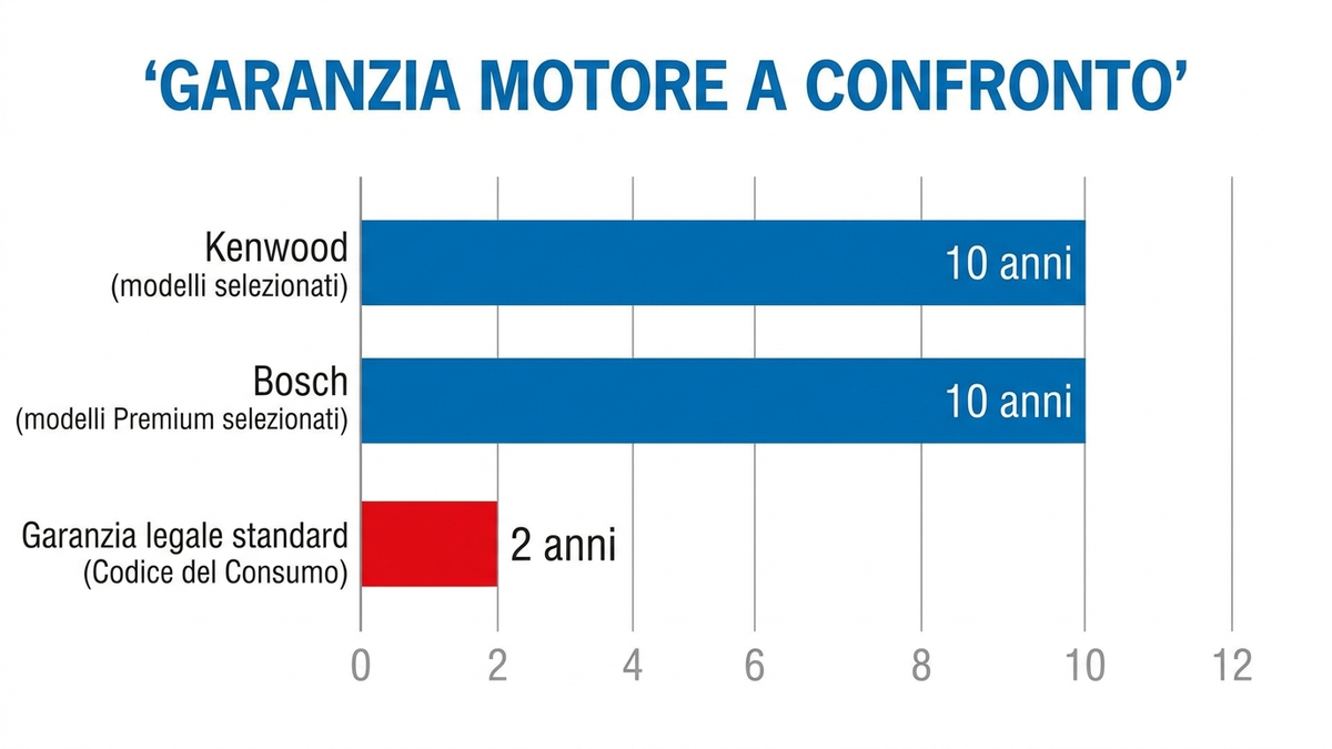 Confronto tra la garanzia motore standard e quella estesa offerta da alcuni marchi di robot da cucina