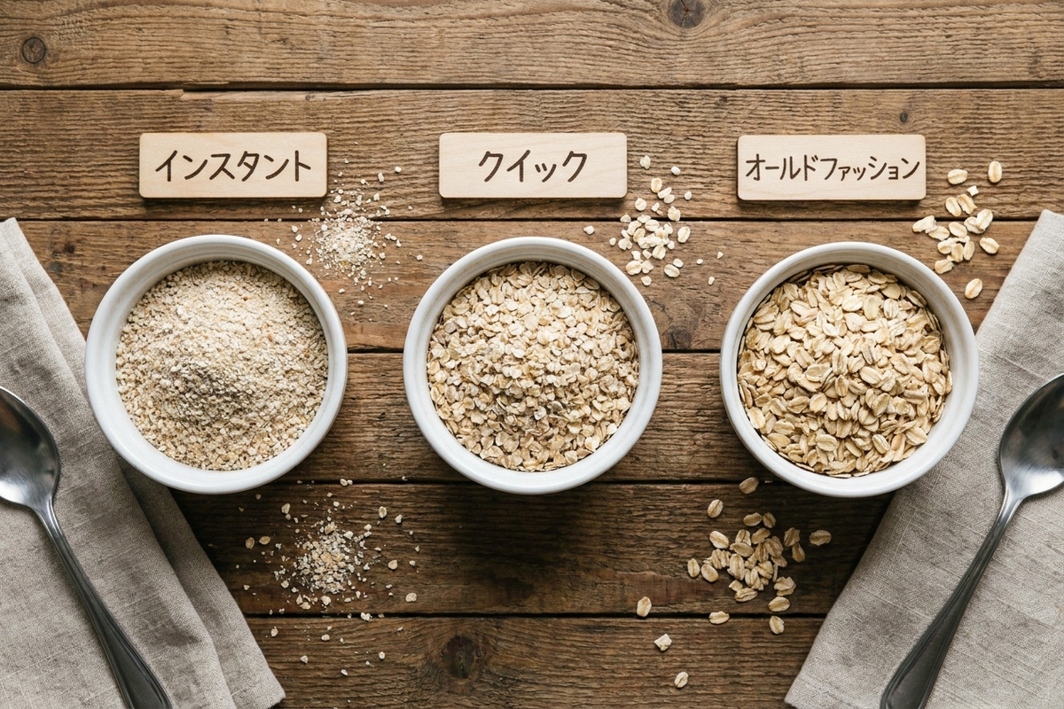 3種類のオートミールの粒の違い