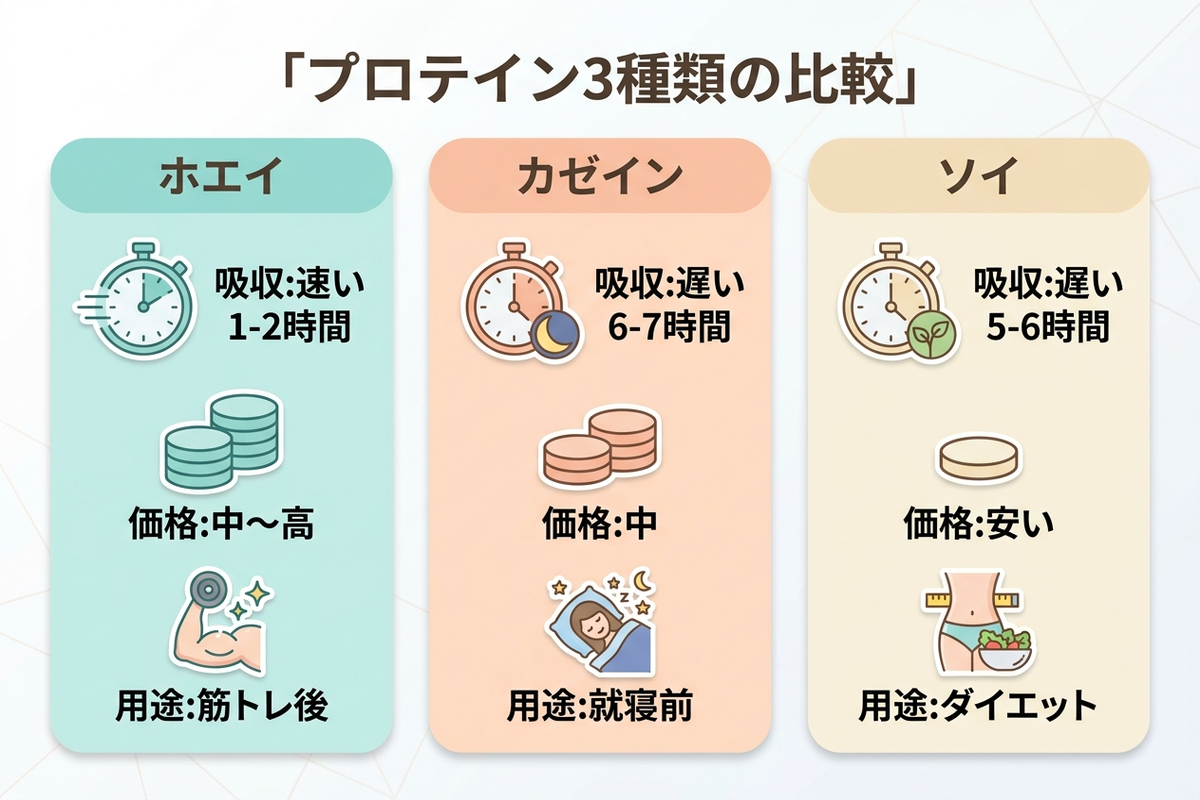 プロテイン3種類の比較