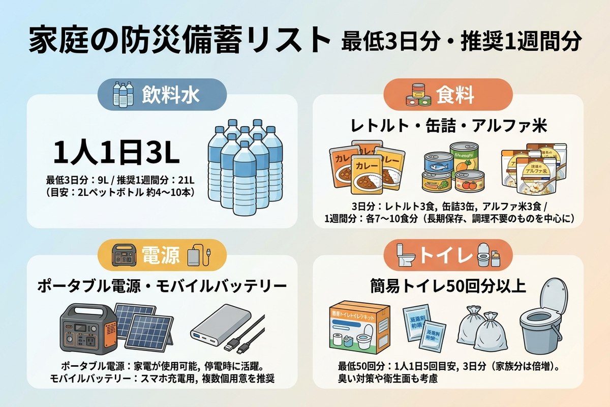 家庭の防災備蓄リスト